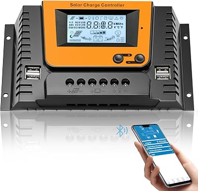 30A Controlador de Carga Solar Con Bluetooth, PWM 30A 12V 24V 36V 48V Regulador Carga Solar con Sensor Ttemperatura LCD Pantalla, 4×USB puerto, Apto muchos 12V 24V 36V 48V LI SLD FLD GEL AGM Baterías