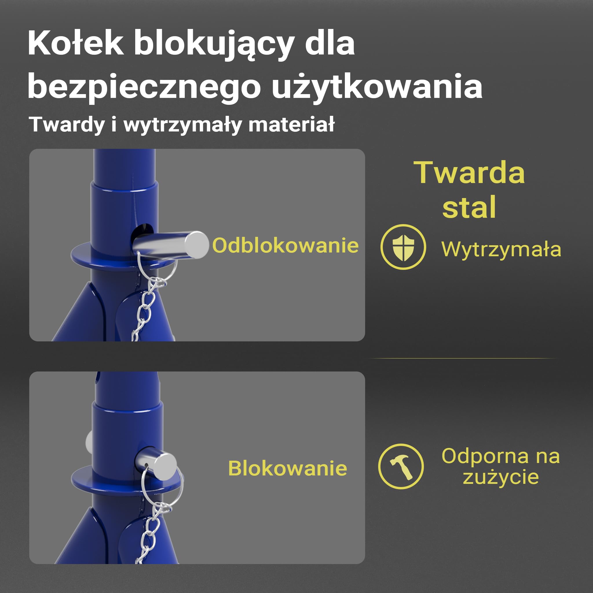 Wiltec zestaw podnośnik + 2 podpory, udźwig do 2 t, wysokość podnoszenia podnośnika 135-335 mm, wysokość robocza podpór 270-365 mm, podpory składane
