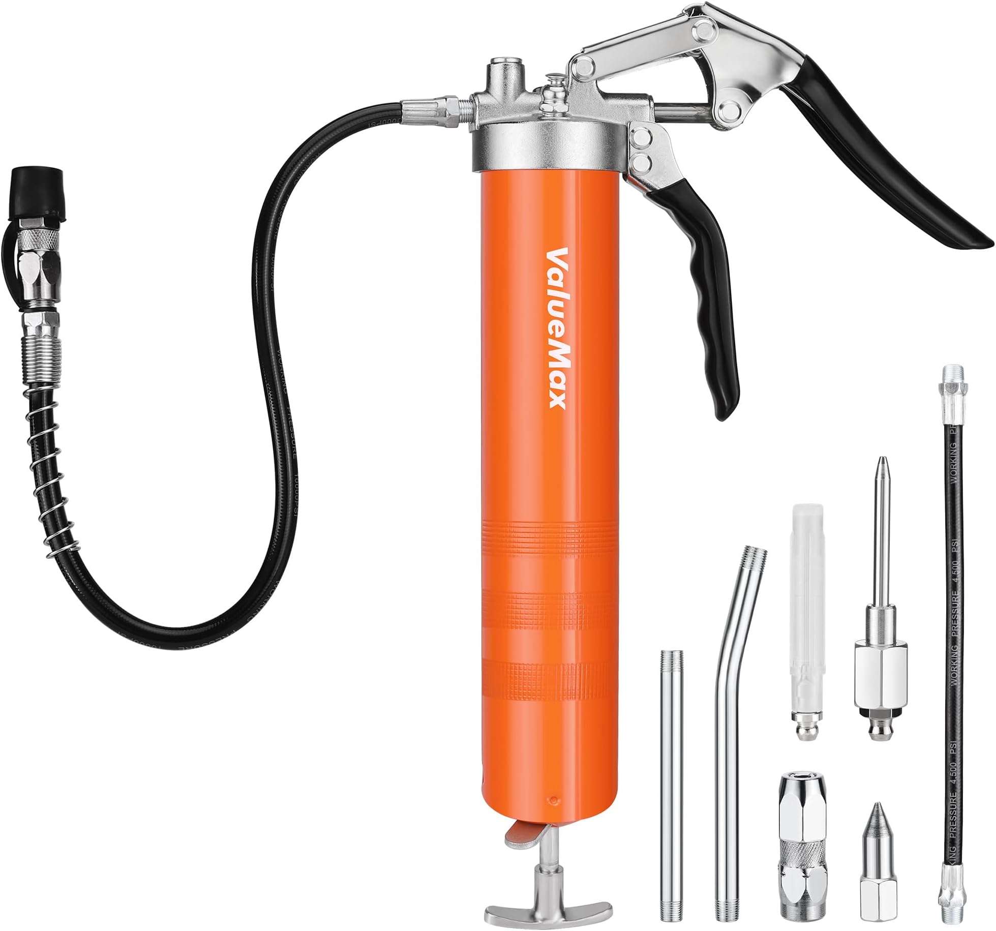 Grease Gun, 6000 PSI Heavy Duty Pistol Grip Grease Gun Kit with Reinforced Couplers and Flexible Hoses, Fit for 400 ml Cartridge, Grease Guns for Automotive & Trailers, Industrial, Marine