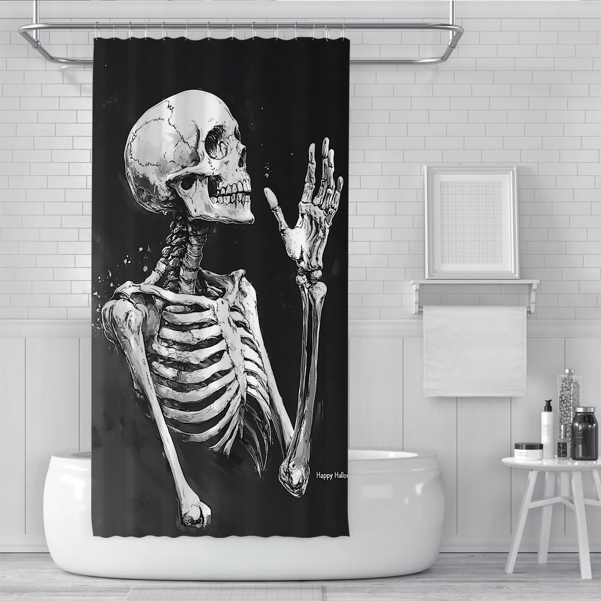 Tende Doccia Scheletro Nero Bianco Gotico Halloween 200x200cm