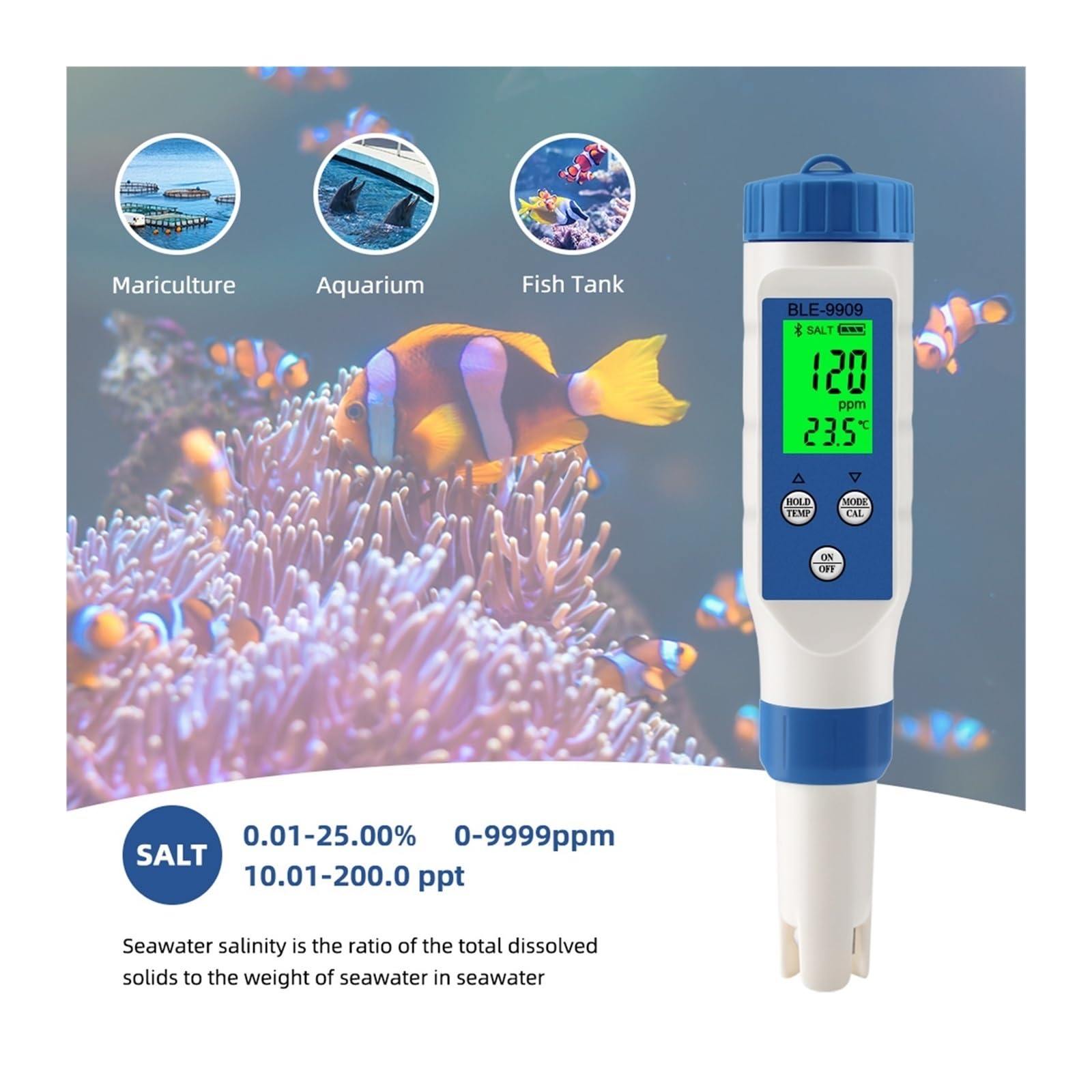 Tester TDS per Acqua, PH EC TDS Temp Salinity Meter Digital Drinking Water Quality Tester Smart Online Monitor App Control for Aquarium Pool Test per Acqua Potabile(PH EC TDS Temp)