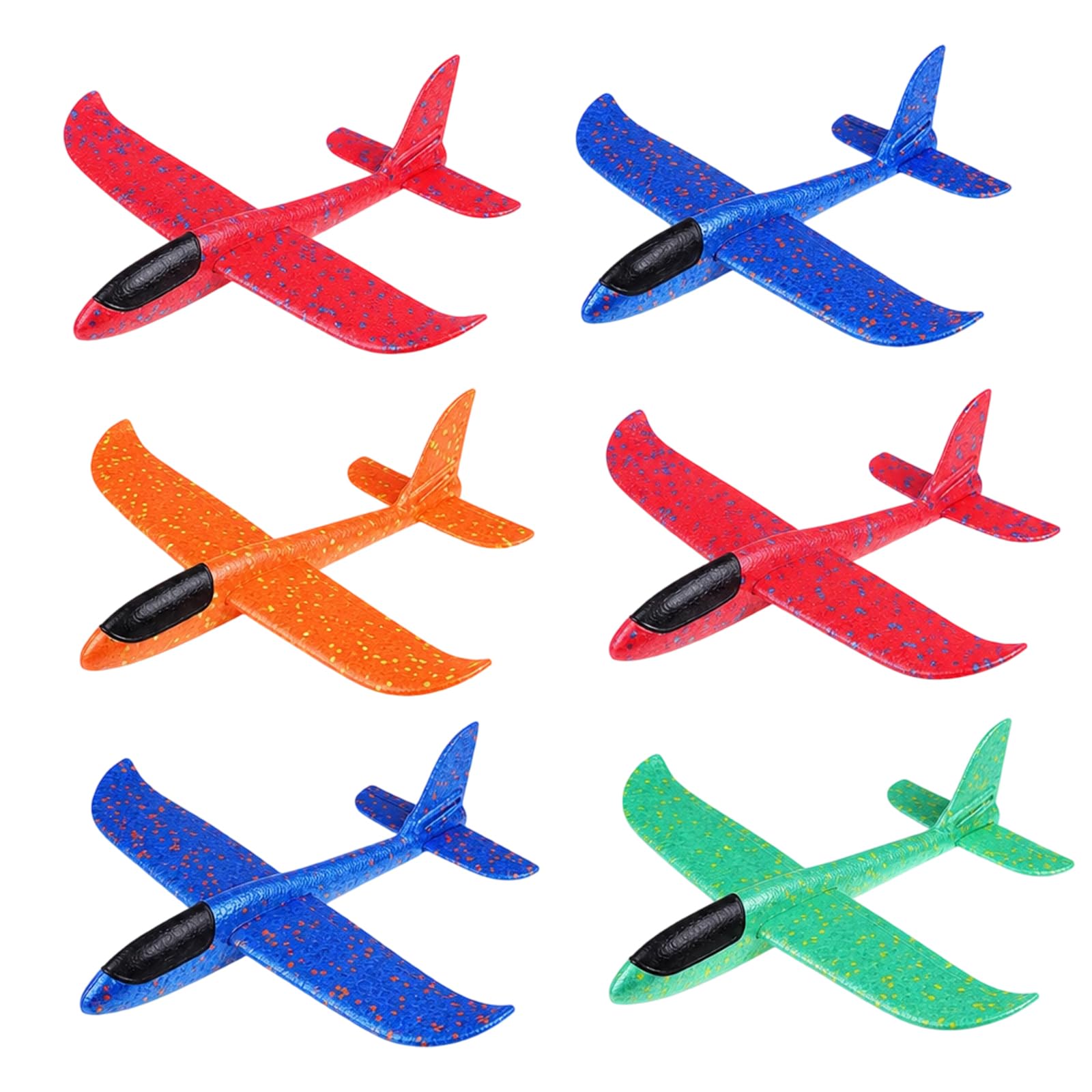 RJFUJP 6-Piece Foam Glider Planes Set, Foam Aeroplane Collection for Recreational Flying, Outdoor Garden Activity Equipment, Two Blue Two Red One Orange One Green Foam Planes