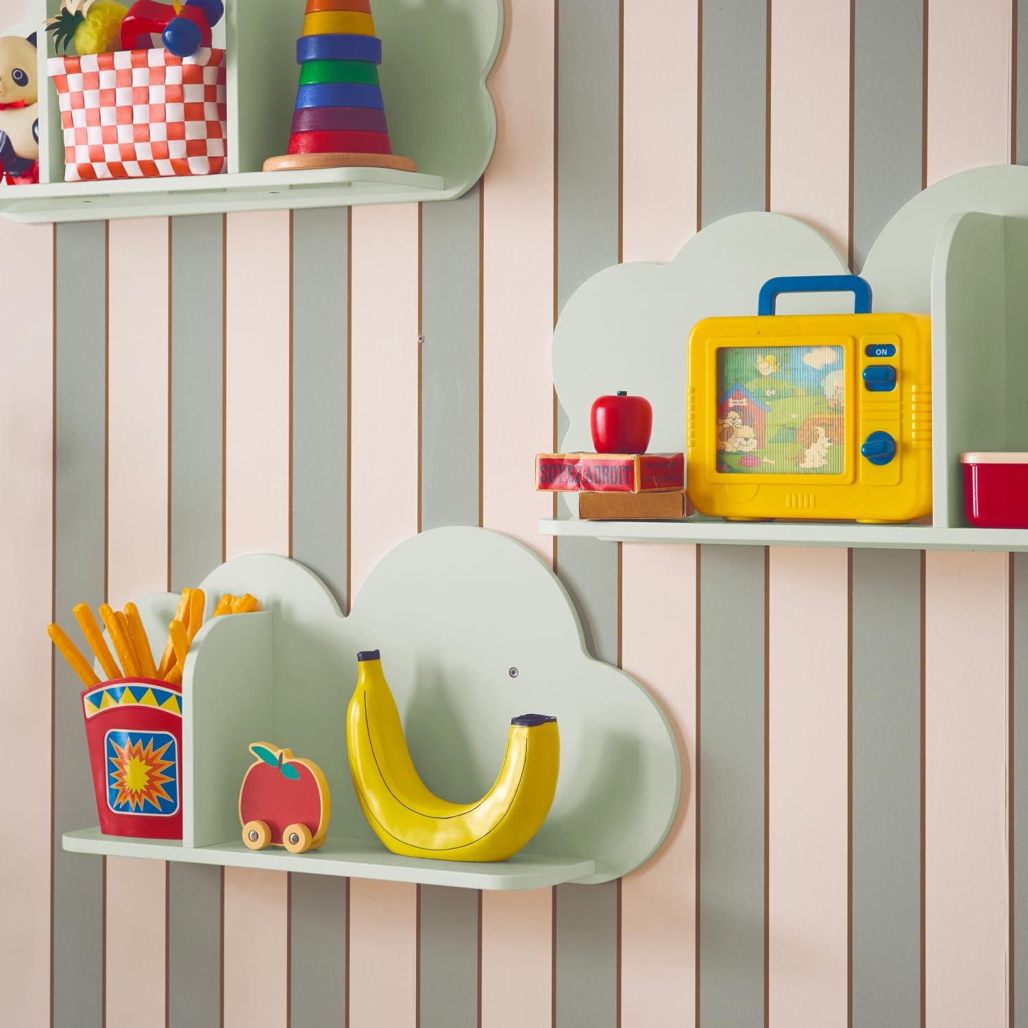 Estantería de pared nube para dormitorio infantil set de 3 Nephos Verde 34.5x12x23.5 cm