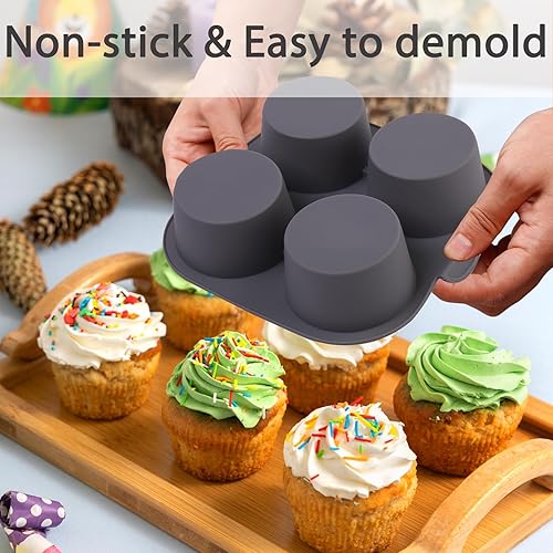 Miniatura 3 de Bandeja de silicona para magdalenas para freidora de aire, 1 unidad, 4 tazas antiadherentes para magdalenas con asa de transporte, moldes de
