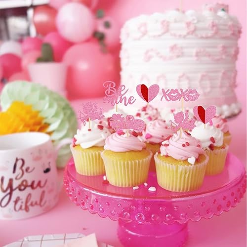 Miniatura 10 de 24 piezas de decoración para cupcakes para el día de San Valentín con purpurina roja y rosa dulce amor, decoración de pastel de corazón de doble