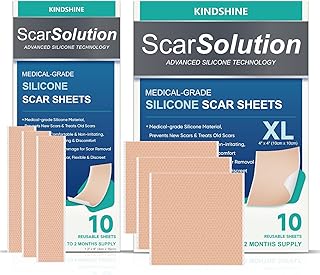 Medical Grade Silicone Scar Sheets, 20 Count Dual-Size Scar Treatment for Surgical, Burn, Hypertrophic & Keloid Scars, Breathable & Discreet Strips
