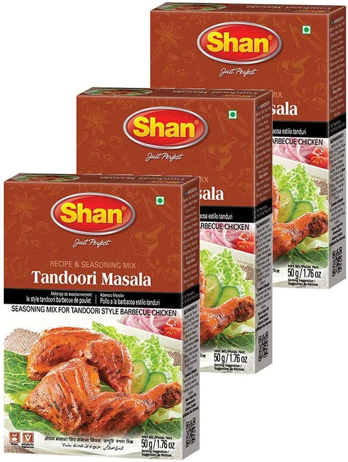Tandoori Recipe and Seasoning Mix 1.76 oz (50g) - Spice Powder for Tandoori Style Barbecue Chicken - Suitable for Vegetarians - Airtight Bag in a Box (Pack of 3)