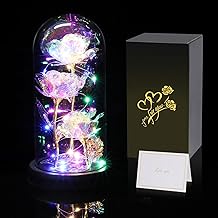Touloube Galaxy Rose for Her, Light Up Rose Flowers, Artificial Flower Rose Gift for Women Mom Wife Lover Daughter, Rose Flower in Glass Dome Present for Wedding, Birthday, Anniversary