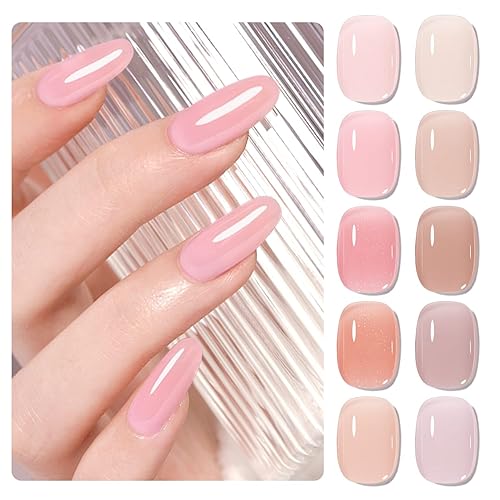 Miniatura 8 de SHOYUM Juego de 10 esmaltes de uñas de gel de gelatina color piel neutro color rosa arce rojo arce kit de esmalte de uñas semitransparente gel de