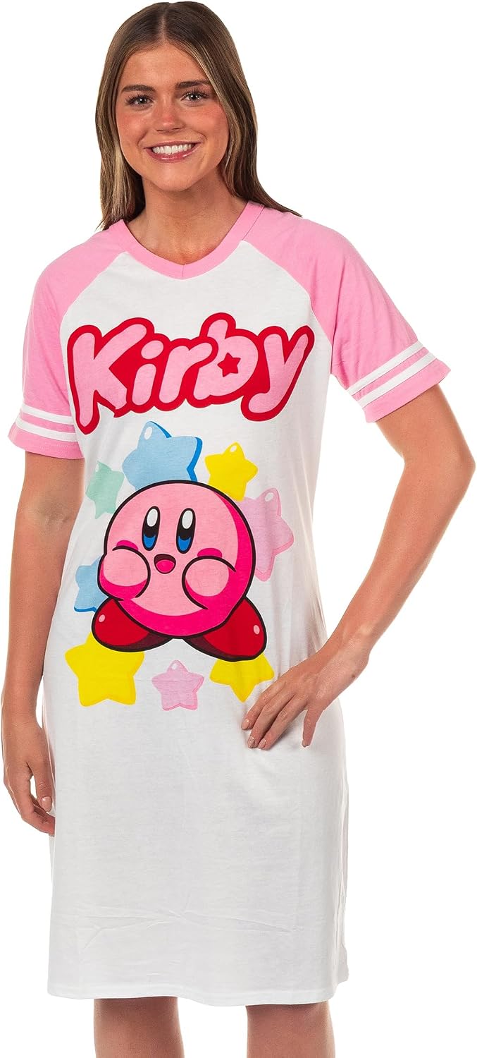 Nintendo Kirby Pajama Women's Short Sleeve Varsity Raglan Nightgown