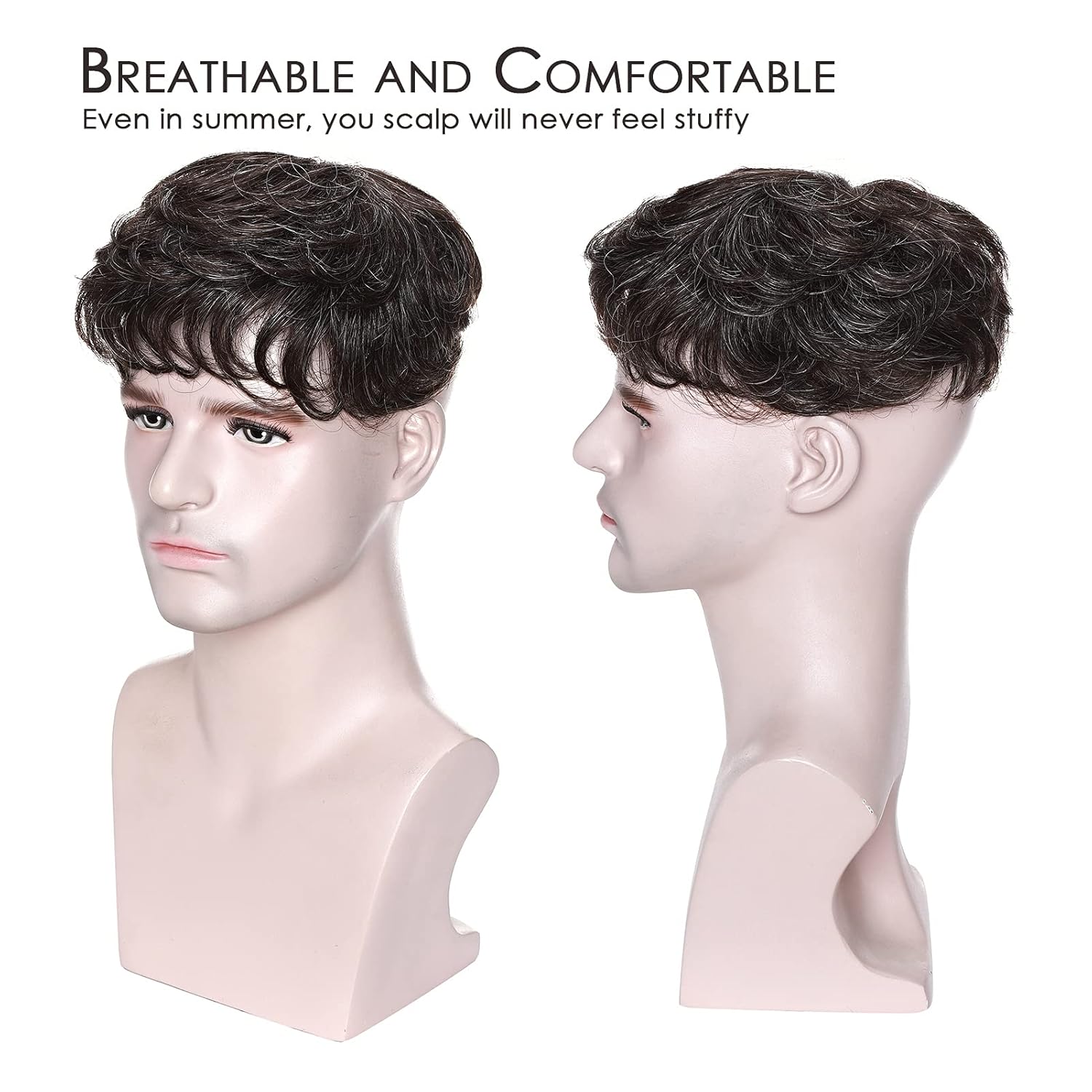 MY-LADY Toupee for Men Hair Pieces Human Hair Toppers 6.3"x7.5" Hair Replacement System 150% Density Clip in Hairpiece 90% Dark Brown Real Human Hair with 10% Synthetic Gray Hair