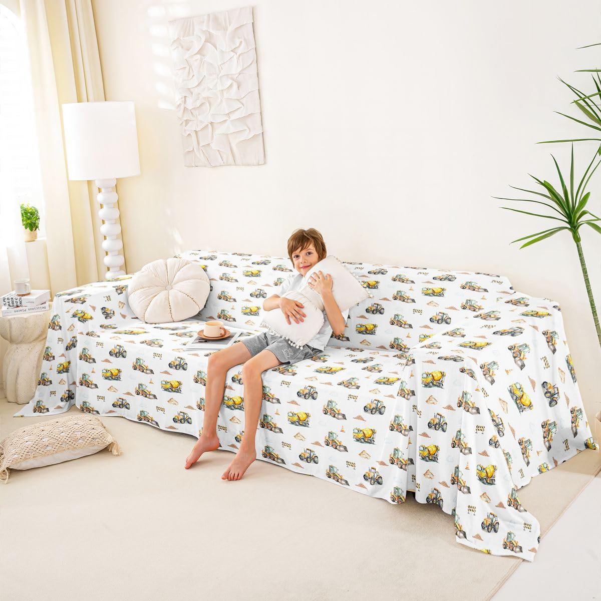 Homewish Bagger Sofaüberwürfe für Kinder Teenager Erwachsene Lastwagen BAU Sofa Überwurf 231x381 Baufahrzeug Couchbezug Im BAU rutschfest Sofahusse für Übergroße Sofas Staubdicht