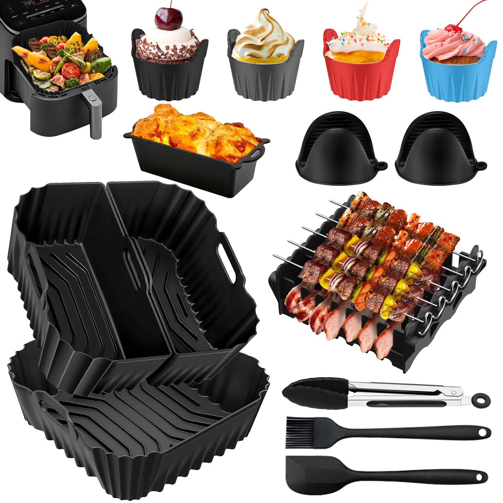 Silicone Air Fryer Mould for Cecotec 6L, Accessories Air Fryer Set for Cosori Turboblaze 5.5L/6L/6.2L/6.4L, Reusable Airfryer Mold with Grill, Cake/Bread Mold