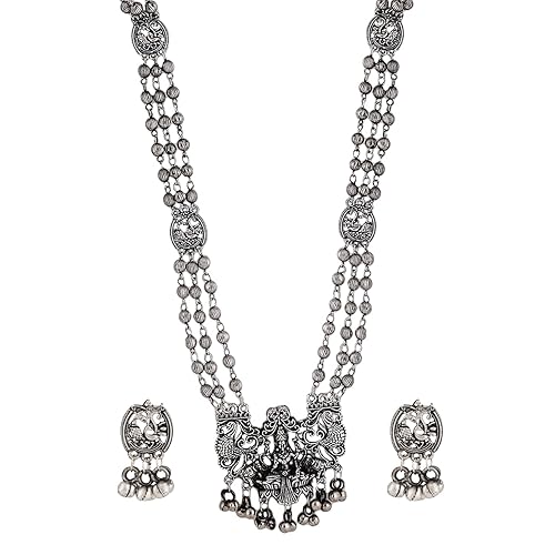 Latest Stylish Traditional Oxidised Silver Necklace Jewellery Set for Women (13137s)