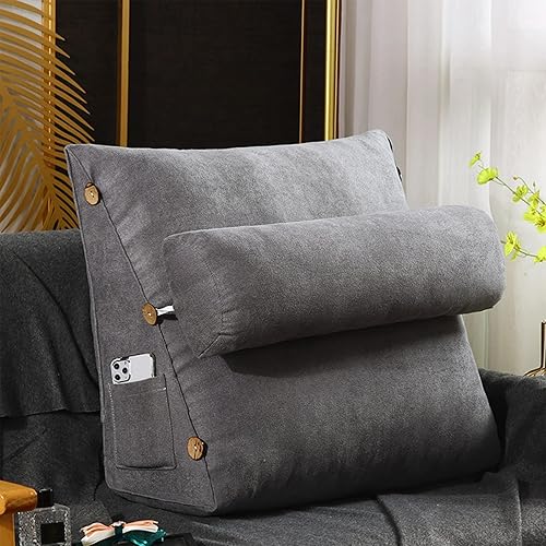 BAGASI Almohada de lectura y televisión, almohada de cuña trasera con almohada ajustable para el cuello y bolsillos, almohada de lectura para el