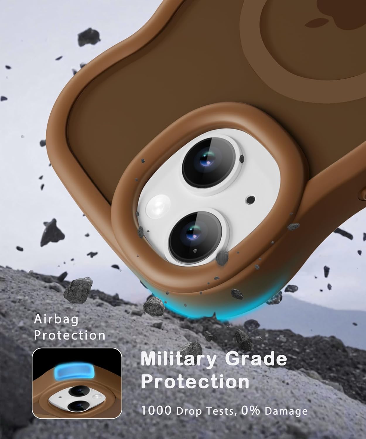 Magnetic for iPhone 13 Case, for iPhone 14 Case, Compatible with Magsafe Wavy Frame Cute Translucent Matte Hard Back Silicone Bumper Shockproof Protective Phone Case Women Girls, Brown - Image 7