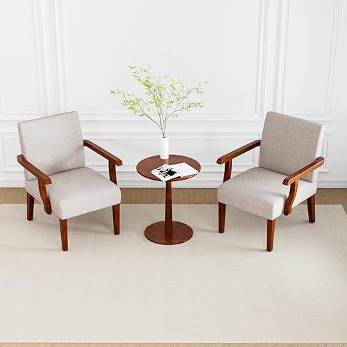 Miniatura 8 de Juego de 2 sillas decorativas de tela, juego de 2 sillas con brazos con mesa auxiliar de madera, sillas de sala de estar con asiento suave para sala
