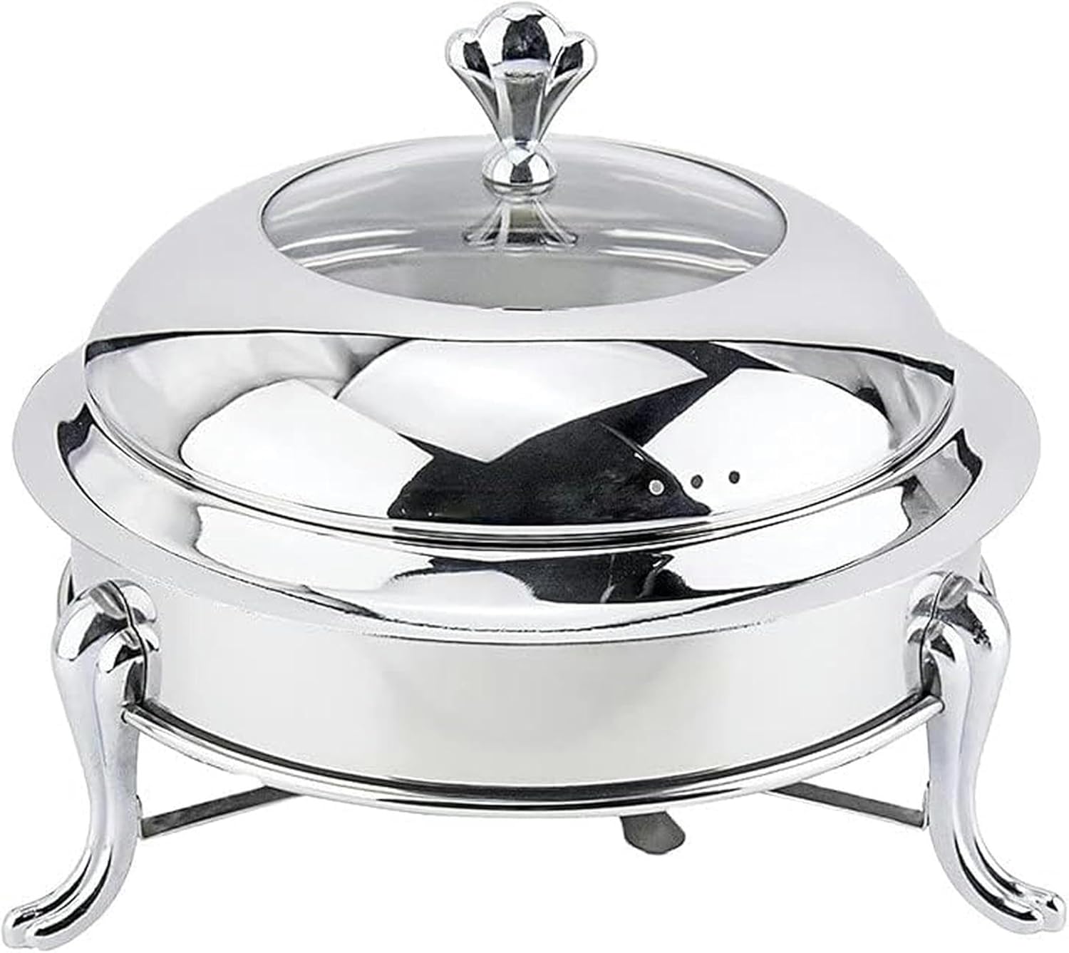 Stainless Steel Round Buffet Chafer Set, Food Tray Warmer with Pans & Fuel Holder for Parties, Events, Weddings, and Catering(18cm) (Silver 28cm)