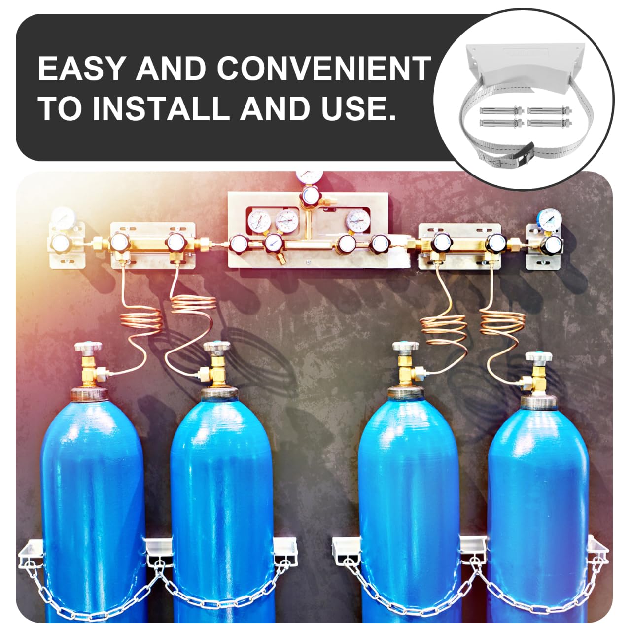 40Labs Supporto Fissaggio Bombola Gas 40L Staffa Regolabile Per Bombole Idrogeno Ossigeno Con Cinghia Per Montaggio Facile Bianco 9X9X2.5 Inch