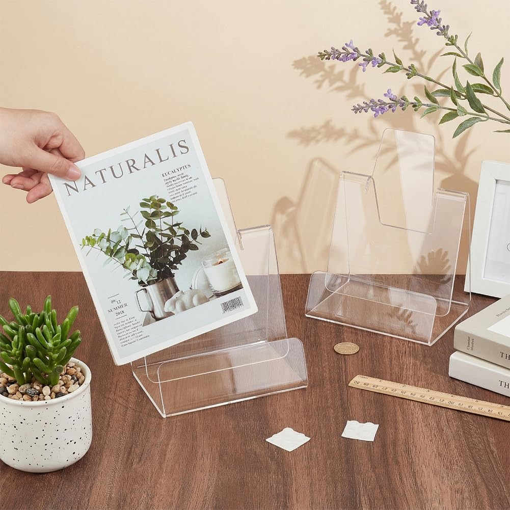 OLYCRAFT 2Pcs Acrylic Brochure Holder 5x6 Inch Clear Pamphlet Holder Display Stand Clear Counter Top Flyer Organizers Flyer Display Stand for Displaying Books Magazine Plate Pictures Artworks CDs