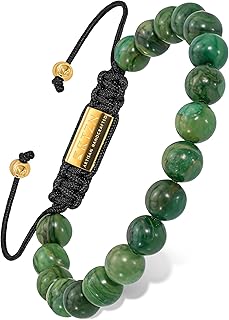 Jade Bracelet for Men – Premium Artisan Handcrafted Authentic Dark Green Jade Bracelet – 8MM Beaded Stone Mens Jade Bracelets