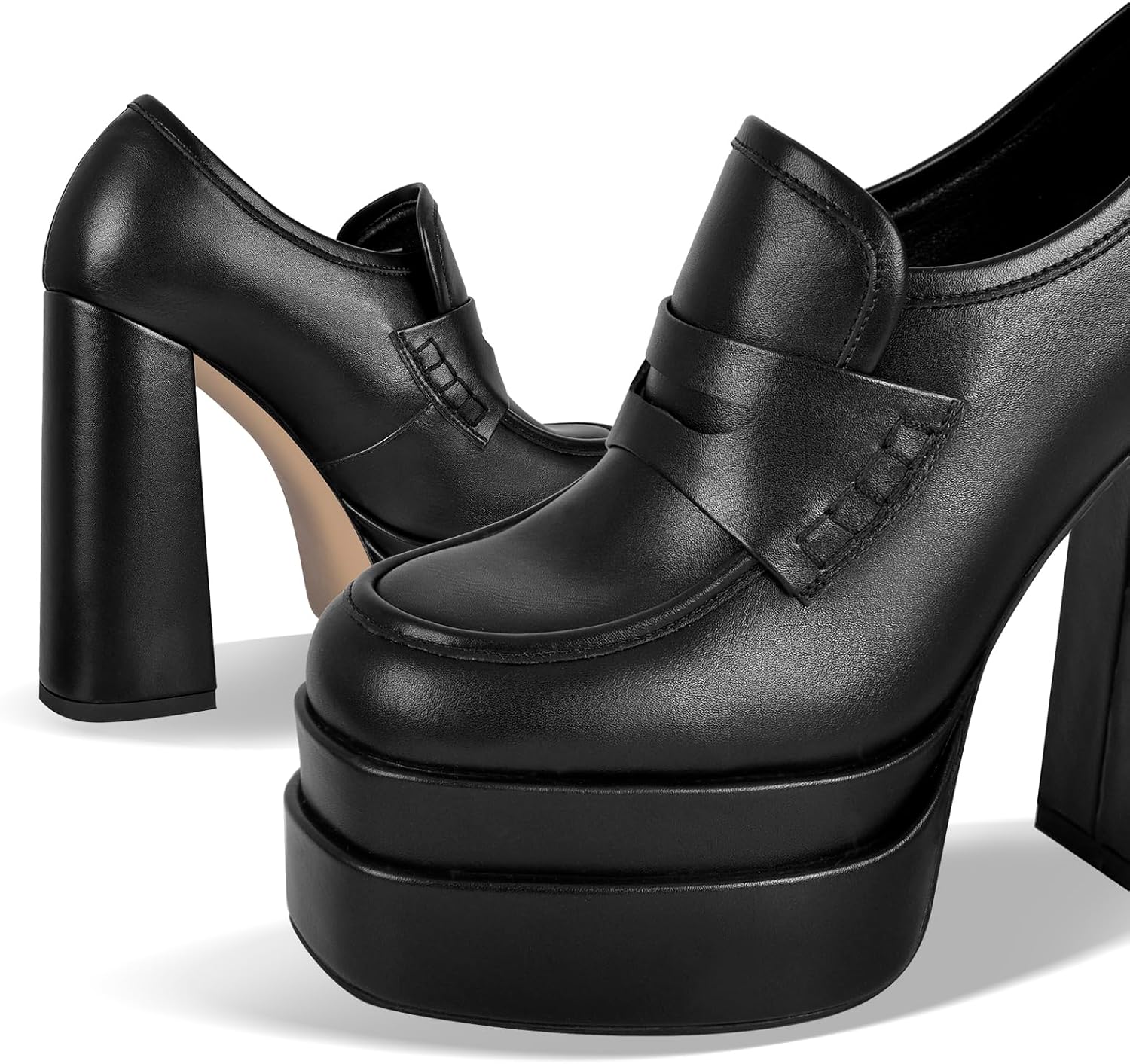 Double Platforms Chunky High Heel Loafers Pumps - Image 5