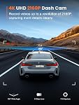 Galphi 4K Dash Cam Front, intégré 5G WiFi, 32GB Carte incluse, Caméra en Dash pour voitures, Mini Dashcam pour les voitures avec enregistrement de boucle, G-Sensor, 24 Surveillance des heures de stationnement, APP, Appui 256GB Max
