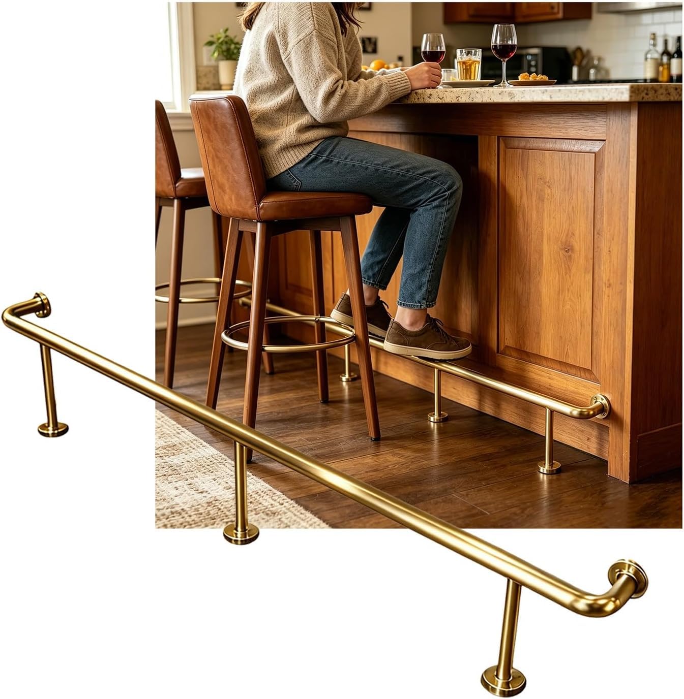 Epano Gold Lxxw Bar Foot Rail Bar Foot Rail Kit For Kitchen，Wall Mounted For Restaurant Cafe Library Counter，3.28~16.4Ft(,2.0M/6.56Ft)