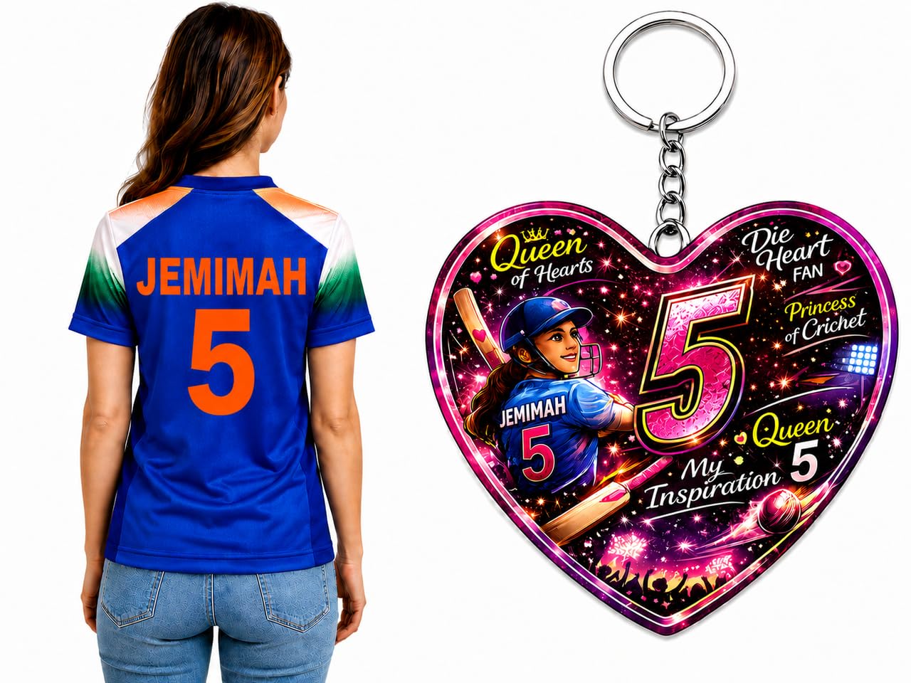 Keychain+ Women India Cricket Jersey Breathable Quick Dry Fabric Tee for Fans Soft Touch-picture-20