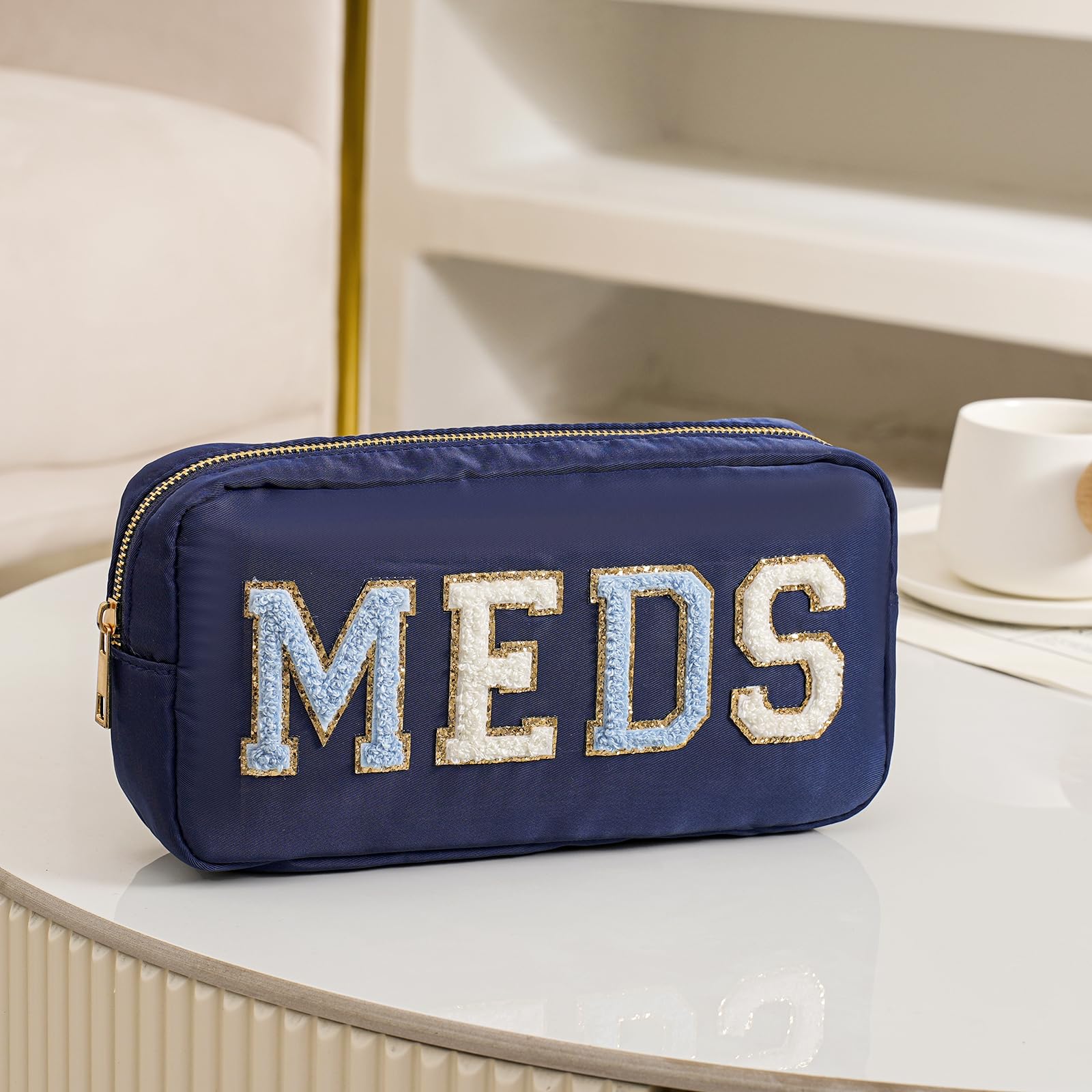 Meds Reise-Make-up-Tasche aus Chenille, Nylon, mit Metall-Reißverschluss, Erste-Hilfe-Geldbörse, Organizer, Kosmetiktasche für Damen und Mädchen, 03navy, 10in*5in*2in, Für Reisen