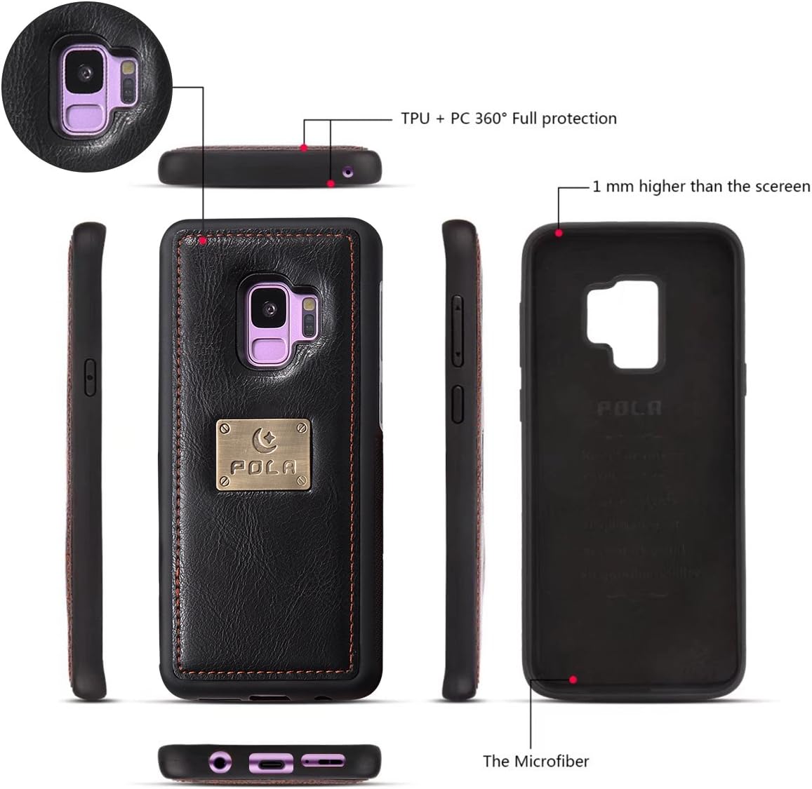 Petocase Compatible Samsung Galaxy S9 Wallet Case, Multi-Functional PU Leather Zipper Wristlets Clutch Detachable Magnetic 13 Card Slots & 4 Cash Pocket Protection Back Cover for Galaxy S9 - Black