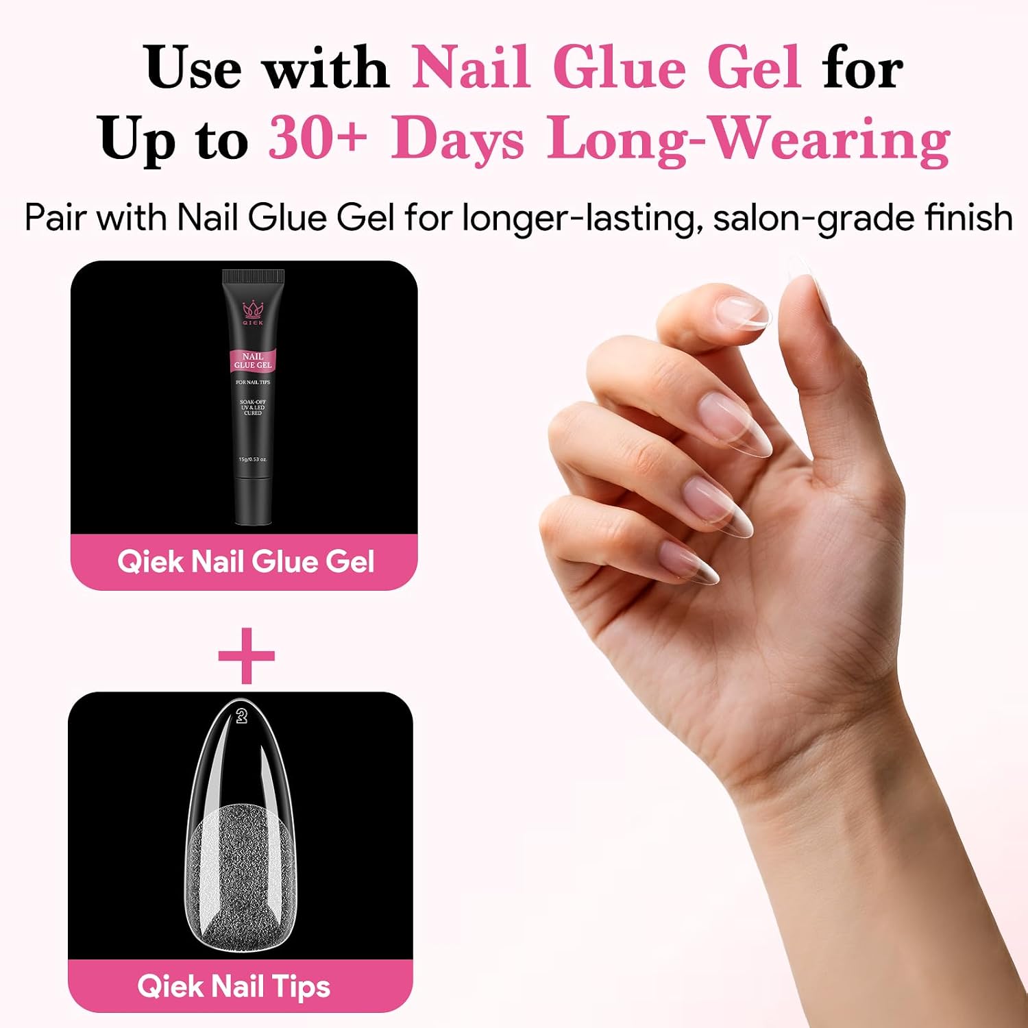 Medium Almond Nail Tips, Clear Half Matte, 240Pcs 15 Sizes