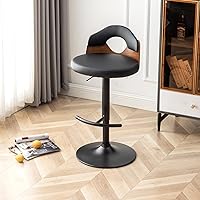 Vista 5 de Juego de 2 taburetes de bar giratorios de piel sintética modernos de mediados de siglo, sillas de bar ajustables con respaldo bajo para taburete
