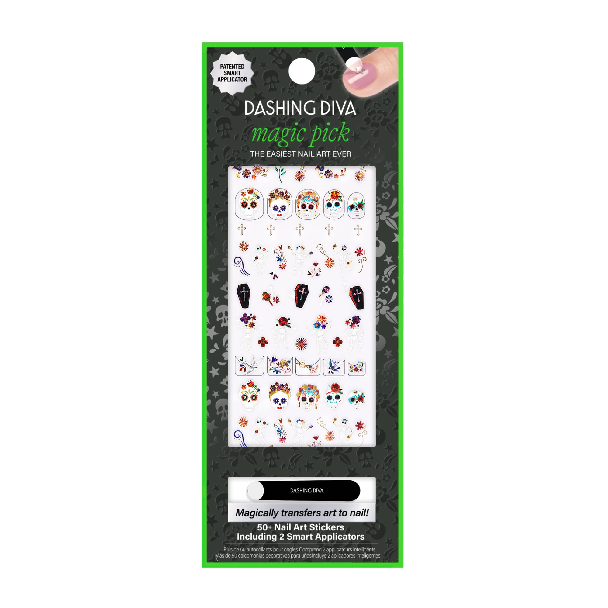 Dashing DivaMagic Pick Nail Stickers - Sugar Skulls | Easy Nail Art Stickets | Comes with 50+ Stickers and 2 Precision Placement Tools