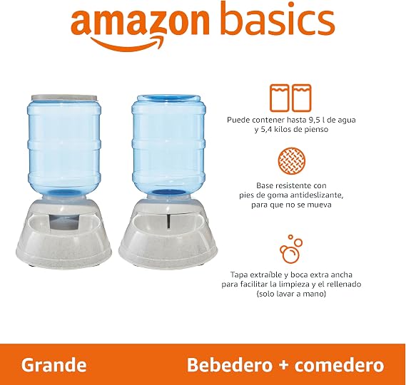 Amazon Basics Pet Water Dispenser, Dog Waterer and Feeder, Water Dispenser with 9.46L Capacity and Food Dispenser with 12 lbs Capacity, Large