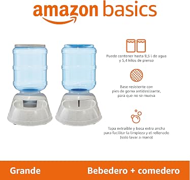 Amazon Basics Pet Water Dispenser, Dog Waterer and Feeder, Water Dispenser with 9.46L Capacity and Food Dispenser with 12 lbs Capacity, Large