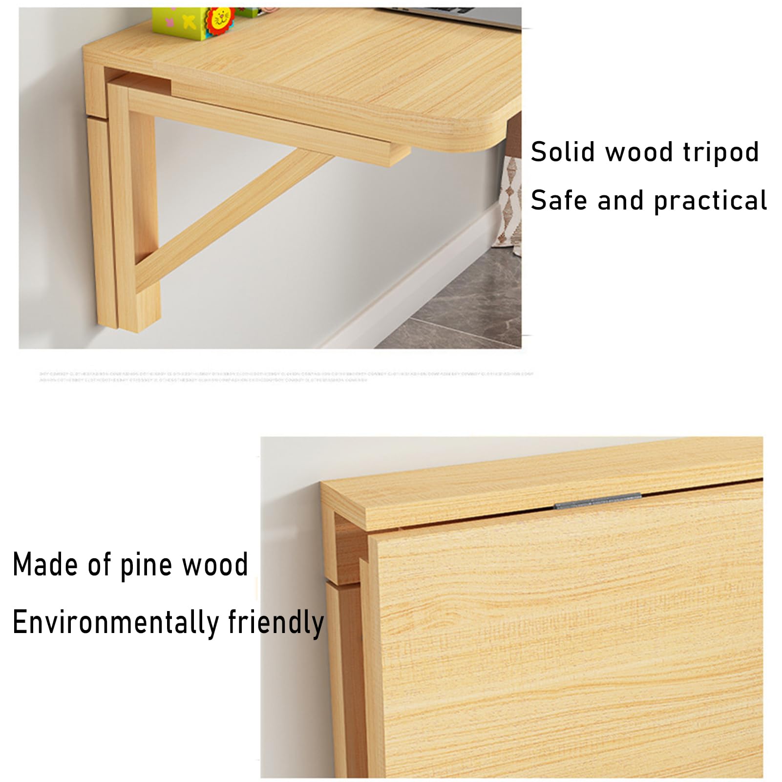 Wandklapptisch Wandmontierter Klapptisch Wandtisch Klappschreibtisch Computertisch,Beige,100X60cm
