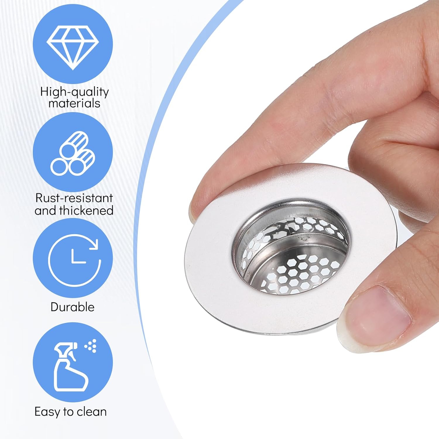 3 Pack Bathroom Sink Drain Strainer, Stainless Steel Drain Cover Sink Hair Catcher Mop Pool Slop Sinks Filter Rust-Proof Mesh Screen for Bathtub, Laundry, Utility, RV Sinks (Fits 1.25" to 1.6" Hole)