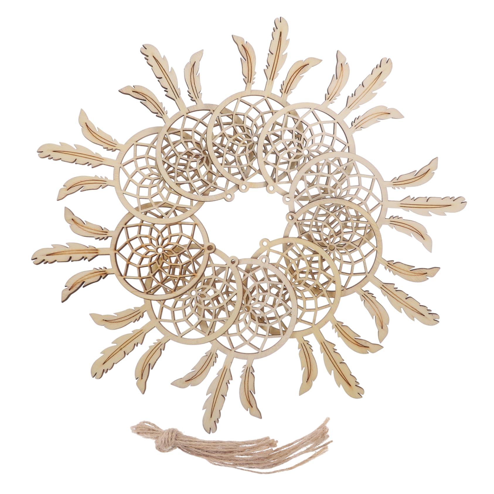 EPIGEIST 20Pcs Dream Catcher Wooden Pendant Creative Wall Ornaments for Home Decoration Lightweight DIY Accessories for Parties and Banquets Beige Third Pattern