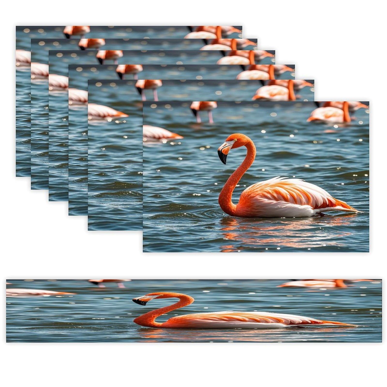 Flamingo Table Runner and Placemats Set of 6 Stain Resistant Heat Resistant Place Mats for Kitchen Dining Table Mats Long Table Runner Modern Art Dining Decor for Daily Use