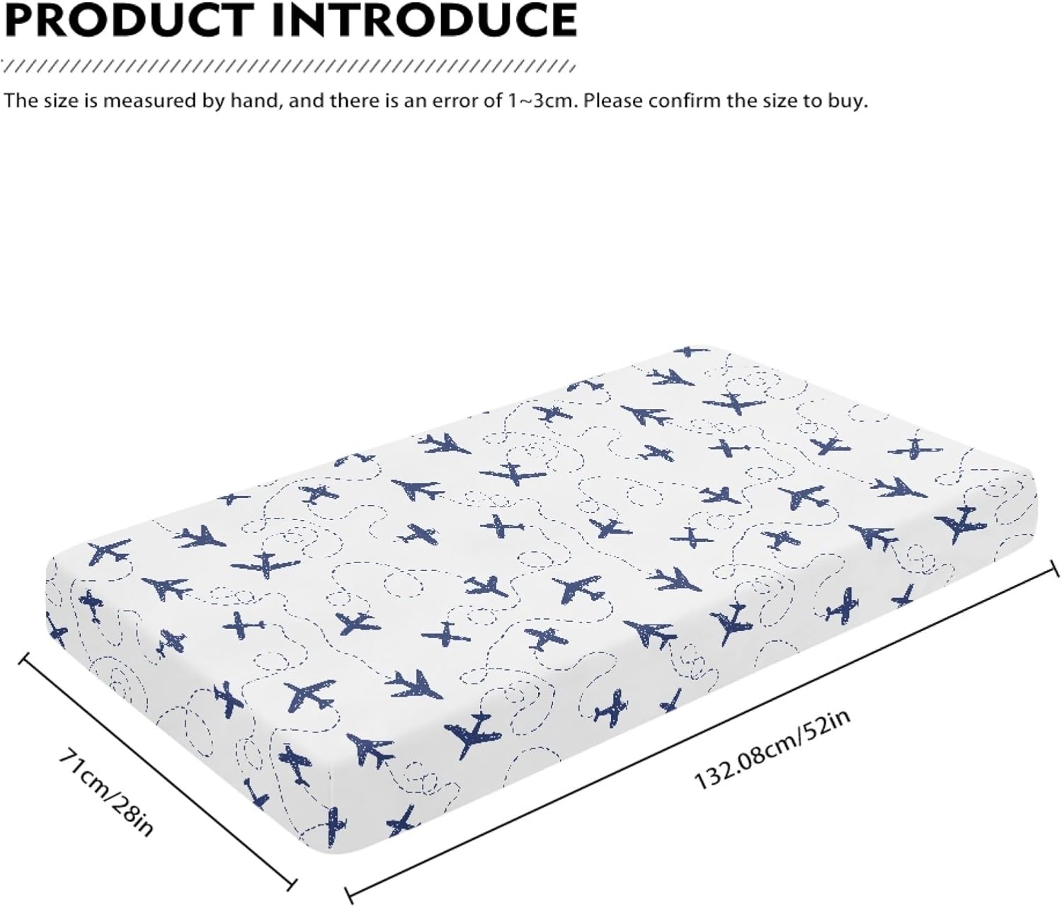 Blue Airplanes Fitted Crib Sheet Air Plane Transportation Sky White Standard Crib Mattress Fitted Sheet Baby Toddler Bed Mattress Sheets for Boys Girls 28"x52"