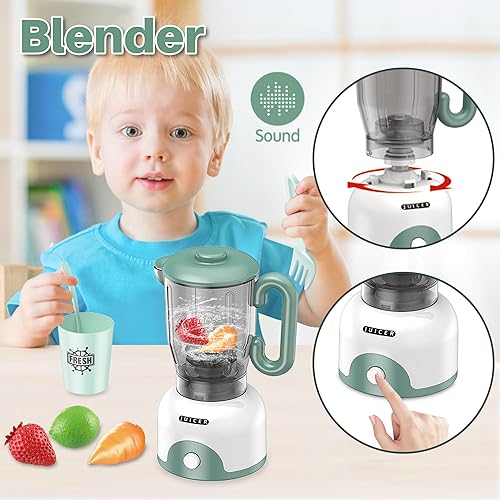 Miniatura 3 de Accesorios de cocina para niños, juego de electrodomésticos de cocina con cafetera, tostadora, licuadora, mezclador, juguetes de cocina con luz y