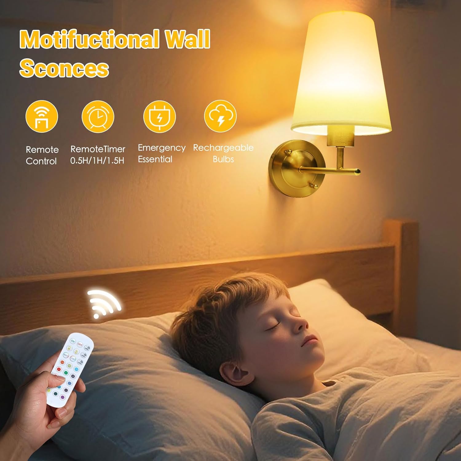 Battery Operated Wall Sconce Set of Two with Remote and Dimmable LED Bulbs, 12 Colors Cordless Rechargeable Wall Lights with Timer, Gold Wireless Wall Lamps for Bedroom Living Room Hallway Entryway