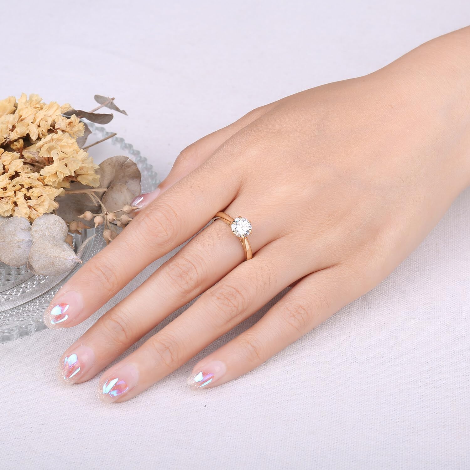 JewelryPalace Classic 0.5-2ct Round Cut Moissanite Solitaire Engagement Rings for Women, 14K White Yellow Rose Gold Plated 925 Sterling Silver Promise Ring, Simulated Diamond Anniversary Rings D-F VVS - Image 4