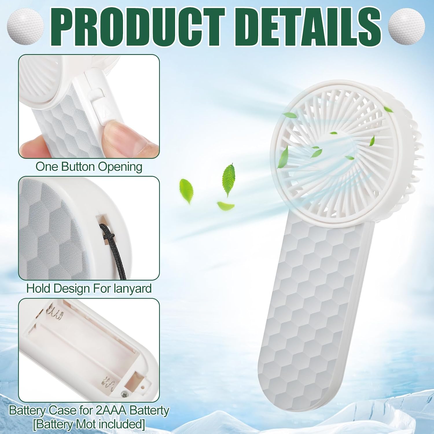 WILLBOND 12 Pcs Golf Mini Handheld Fan Bulk Small Personal Portable Fans with Lanyard for Golf Team Gift Goodie Bag Stuffers Outdoor Game Sport Party Favors, Battery Not Include
