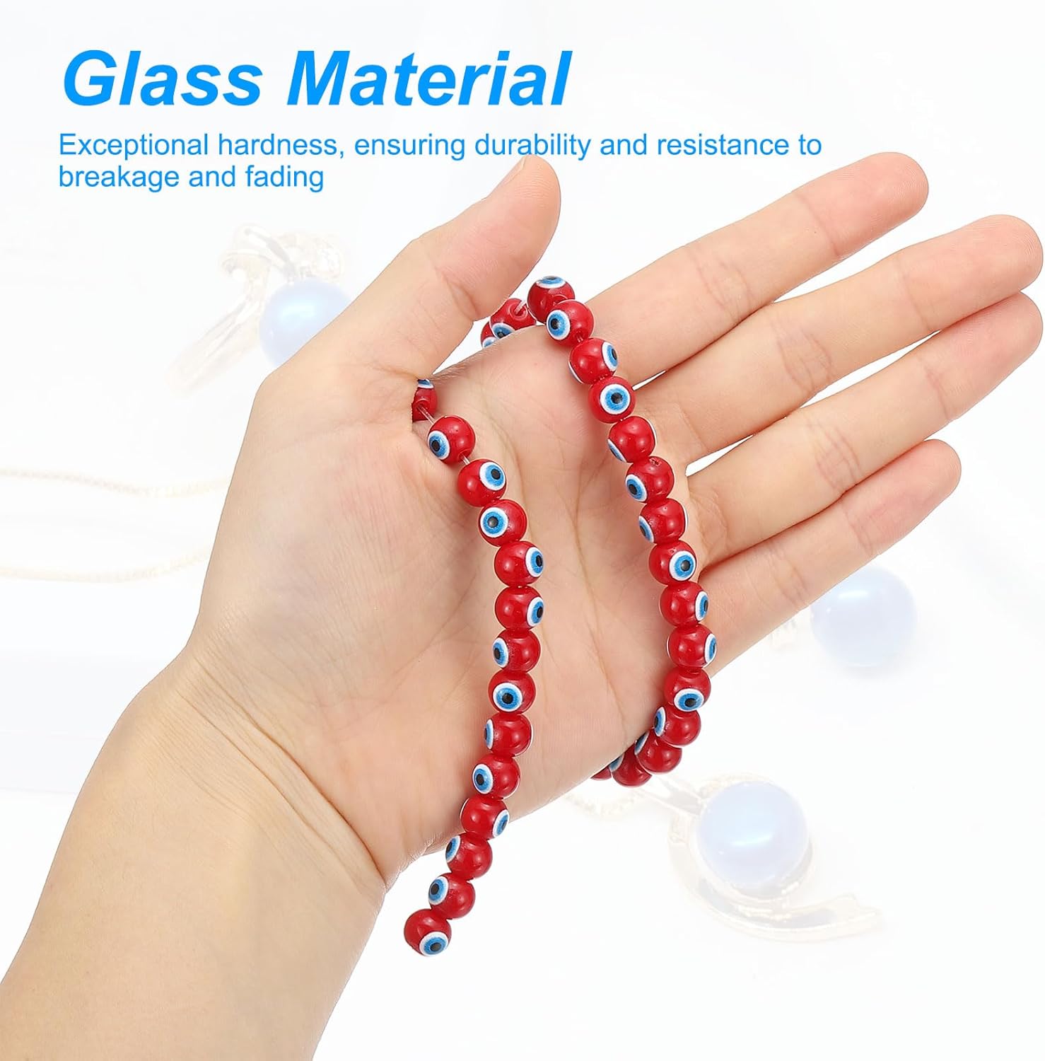 PATIKIL 8mm Evil Eye Beads, 100 Pcs Glass Turkish Evil Eye Charm Round Spacer Beads Pendant Connector for DIY Art Craft Bracelet Necklace Earrings Making, Red - Image 3