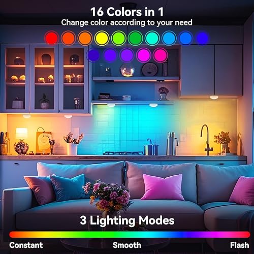 Miniatura 3 de Aokpsrt Luces de disco con control remoto, 16 luces LED inalámbricas intercambiables de color, luces debajo del gabinete, luces a pilas con