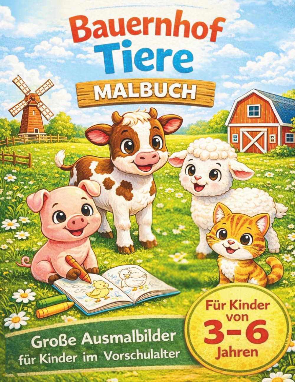 Mein großes Bauernhof-Tier Malbuch: Viele süße Bauernhof-Tiere zum Ausmalen - Für Kinder von 3-6 Jahren (Mein großes Tier-Malbuch)