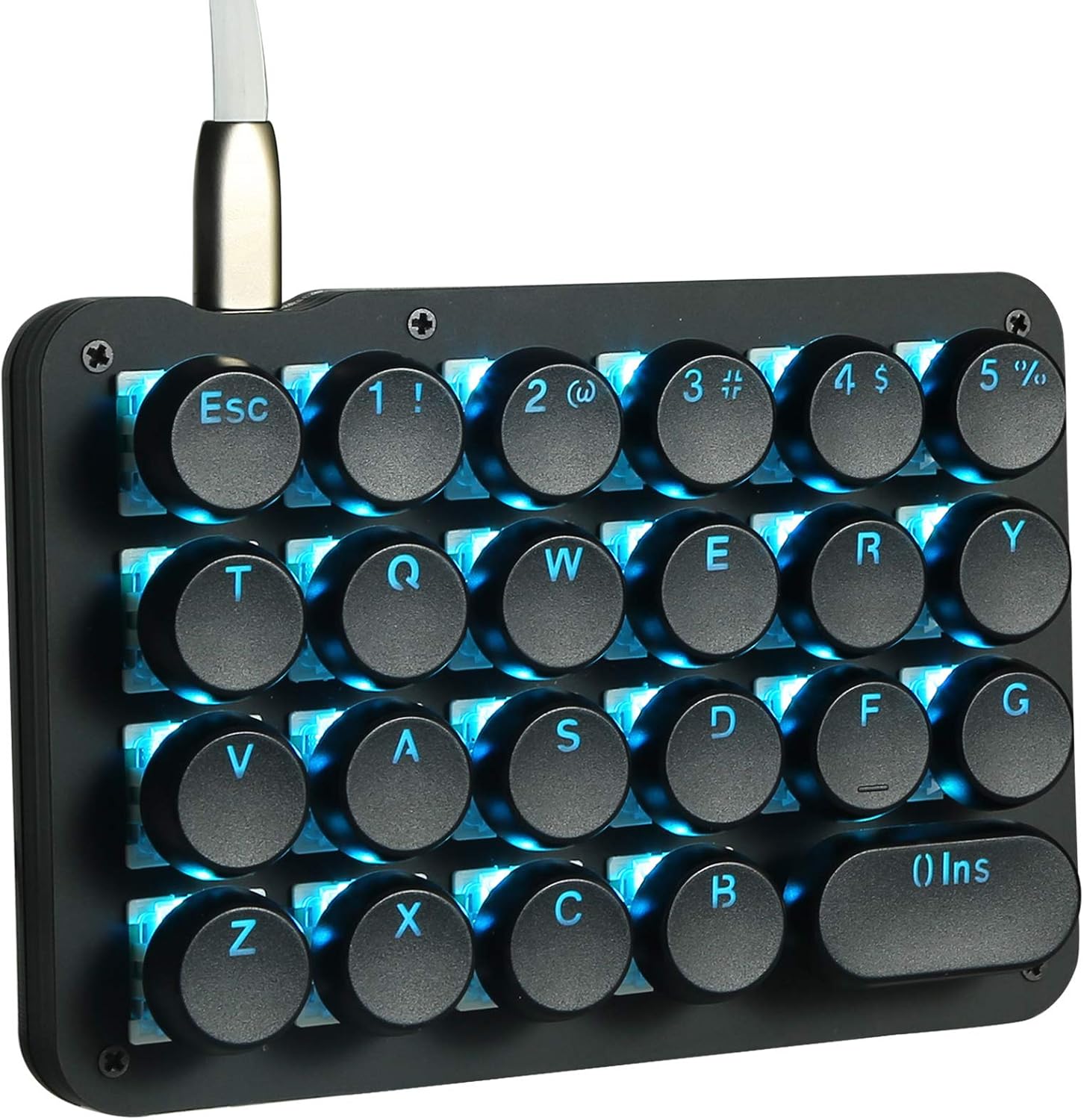 Koolertron One Handed Macro Mechanical Keyboard,Blue LED Backlit Portable Mini One-Handed Mechanical Gaming Keypad 23 Fully Programmable Keys Red Switches with Retro Classic Typewriter Round Keycaps