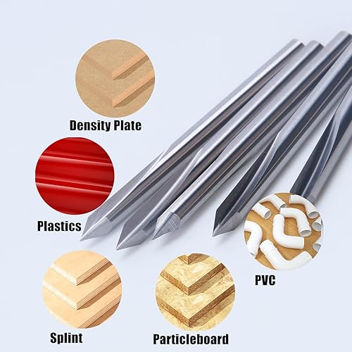 Miniatura 3 de 5 brocas de grabado CNC, brocas de 60 grados en V con ranura recta de 2 flautas vástago de 18 pulgadas, punta de 0.004 in, herramientas de carburo